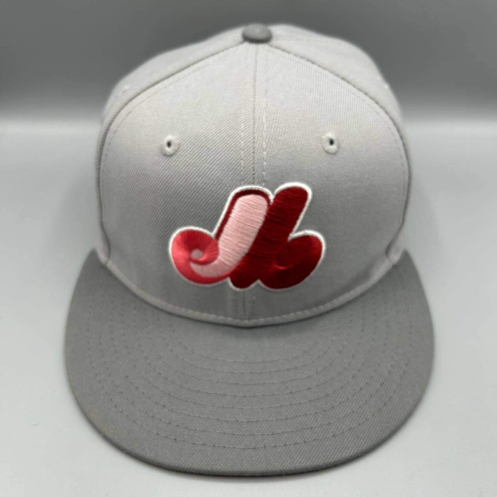 Montreal Expos Hat Men 7 3/8 Gray Red Embroidered 59Fifty New Era Fitted Cap